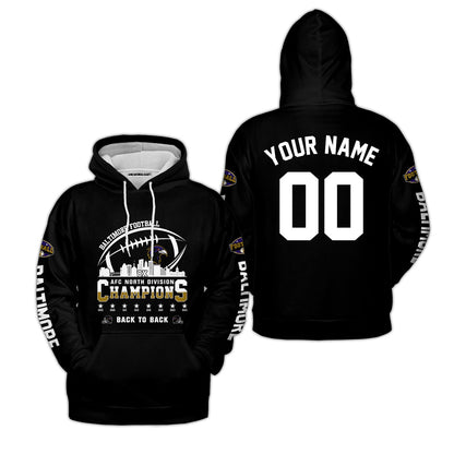 Custom Baltimore Football 2024 AFC North Division Champions Skyline V-neck  Jersey, 2024 AFC North Champs Champions Custom 2 Sided V-neck Jersey Shirt
