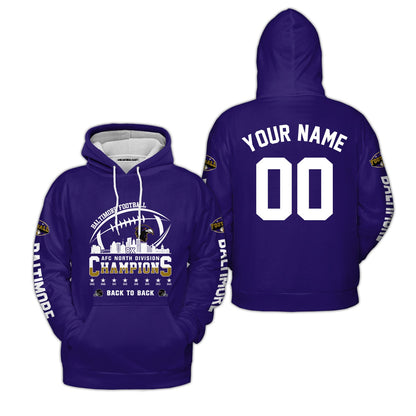Custom Baltimore Football 2024 AFC North Division Champions Skyline V-neck  Jersey, 2024 AFC North Champs Champions Custom 2 Sided V-neck Jersey Shirt