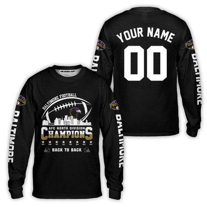 Custom Baltimore Football 2024 AFC North Division Champions Skyline V-neck  Jersey, 2024 AFC North Champs Champions Custom 2 Sided V-neck Jersey Shirt