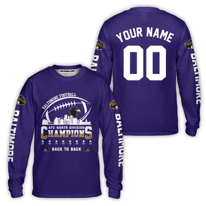 Custom Baltimore Football 2024 AFC North Division Champions Skyline V-neck  Jersey, 2024 AFC North Champs Champions Custom 2 Sided V-neck Jersey Shirt