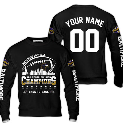 Custom Baltimore Football 2024 AFC North Division Champions Skyline V-neck  Jersey, 2024 AFC North Champs Champions Custom 2 Sided V-neck Jersey Shirt