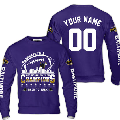Custom Baltimore Football 2024 AFC North Division Champions Skyline V-neck  Jersey, 2024 AFC North Champs Champions Custom 2 Sided V-neck Jersey Shirt