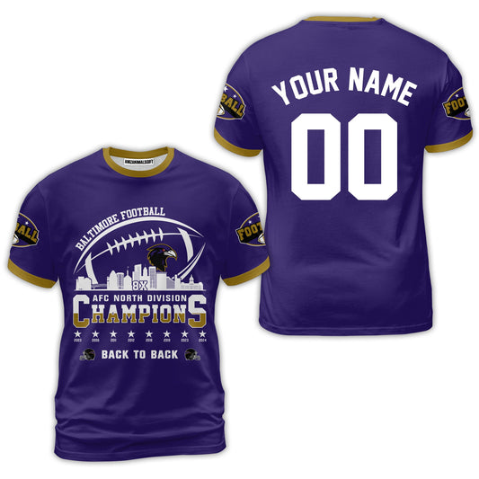 Custom Baltimore Football 2024 AFC North Division Champions Skyline Shirts, 2024 AFC North Champs Champions Custom Double Sided Shirts