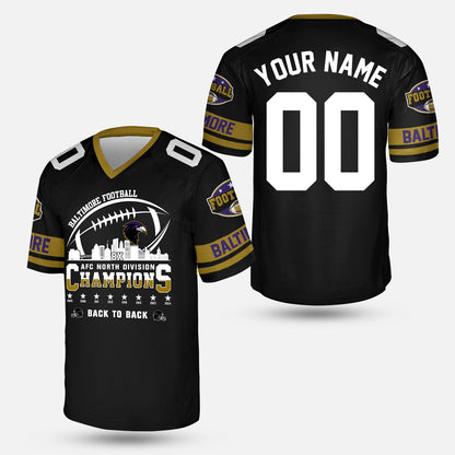 Custom Baltimore Football 2024 AFC North Division Champions Skyline V-neck  Jersey, 2024 AFC North Champs Champions Custom 2 Sided V-neck Jersey Shirt