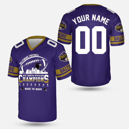 Custom Baltimore Football 2024 AFC North Division Champions Skyline V-neck  Jersey, 2024 AFC North Champs Champions Custom 2 Sided V-neck Jersey Shirt