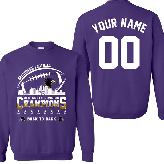 Baltimore Football 2024 AFC North Division Champions Skyline 2 Sided Sweatshirt, 2024 AFC North Champs Custom Double Sided Sweatshirt