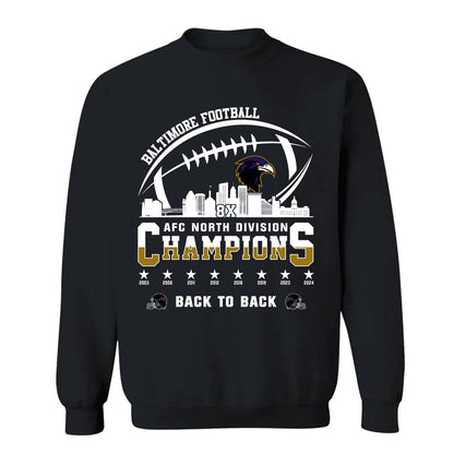 Baltimore Football 2024 AFC North Division Champions Skyline V-neck Shirt, 2024 AFC North Champs V-neck Shirts For Baltimore Football Fans
