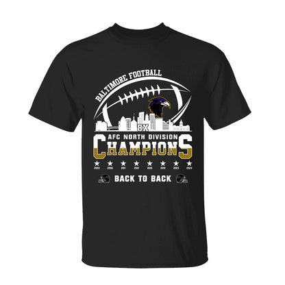 Baltimore Football 2024 AFC North Division Champions Skyline V-neck Shirt, 2024 AFC North Champs V-neck Shirts For Baltimore Football Fans