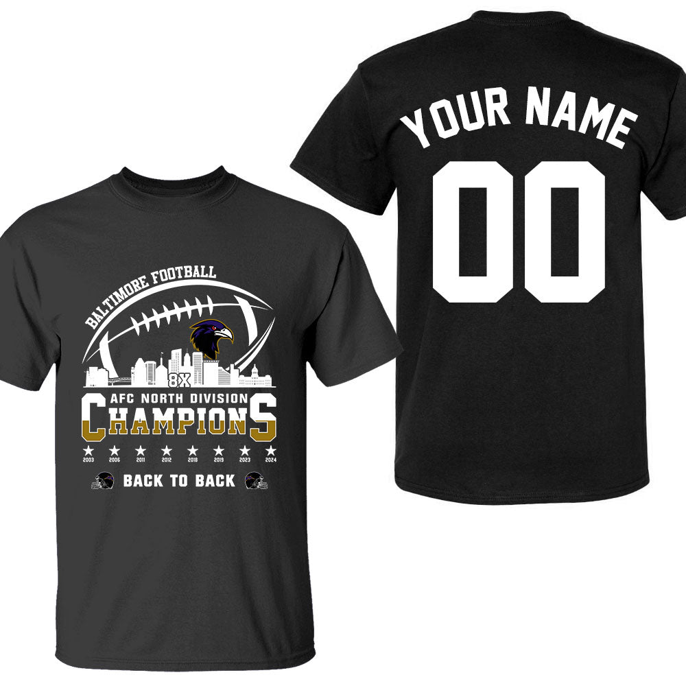 Baltimore Football 2024 AFC North Division Champions Skyline 2 Sided Shirts, 2024 AFC North Champs Custom Double Sided Shirts
