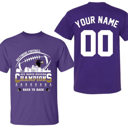 Baltimore Football 2024 AFC North Division Champions Skyline 2 Sided Shirts, 2024 AFC North Champs Custom Double Sided Shirts
