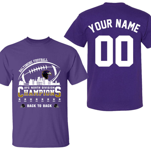 Baltimore Football 2024 AFC North Division Champions Skyline 2 Sided Shirts, 2024 AFC North Champs Custom Double Sided Shirts