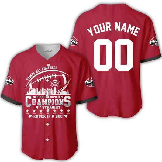 Custom Tampa Bay Football 2024 NFC South Division Champions Skyline Baseball Jersey, 2024 NFC South Champs Custom Double Sided Baseball Jersey Shirts