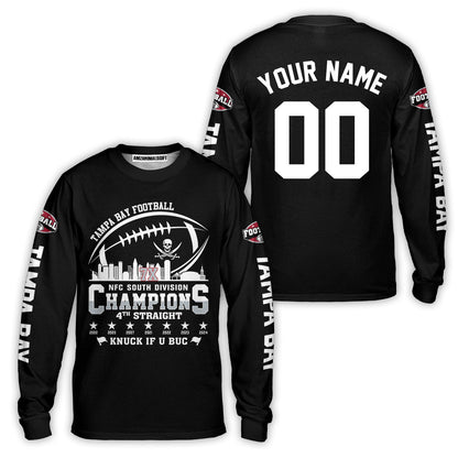 Custom Tampa Bay Football 2024 NFC South Division Champions Skyline Long Sleeve, 2024 NFC South Champs Champions Custom Double Sided Long Sleeve Shirt