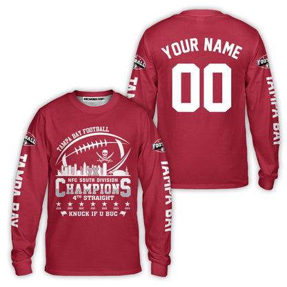 Custom Tampa Bay Football 2024 NFC South Division Champions Skyline Long Sleeve, 2024 NFC South Champs Champions Custom Double Sided Long Sleeve Shirt