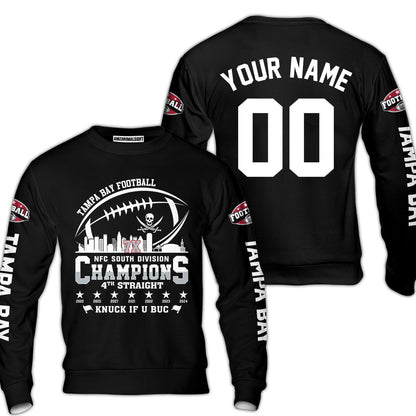 Custom Tampa Bay Football 2024 NFC South Division Champions Skyline Long Sleeve, 2024 NFC South Champs Champions Custom Double Sided Long Sleeve Shirt