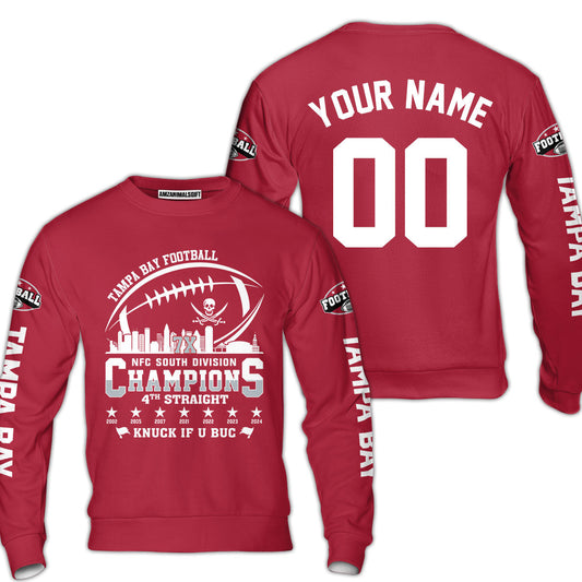 Custom Tampa Bay Football 2024 NFC South Division Champions Skyline Sweatshirt, 2024 NFC South Champs Champions Custom Double Sided Sweatshirt