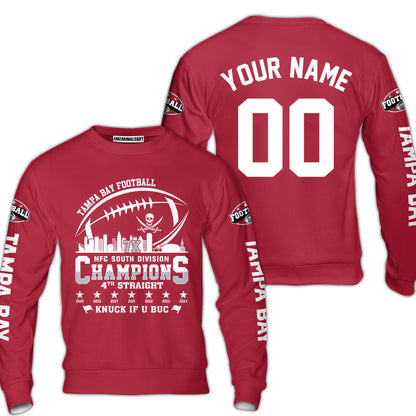 Custom Tampa Bay Football 2024 NFC South Division Champions Skyline Long Sleeve, 2024 NFC South Champs Champions Custom Double Sided Long Sleeve Shirt