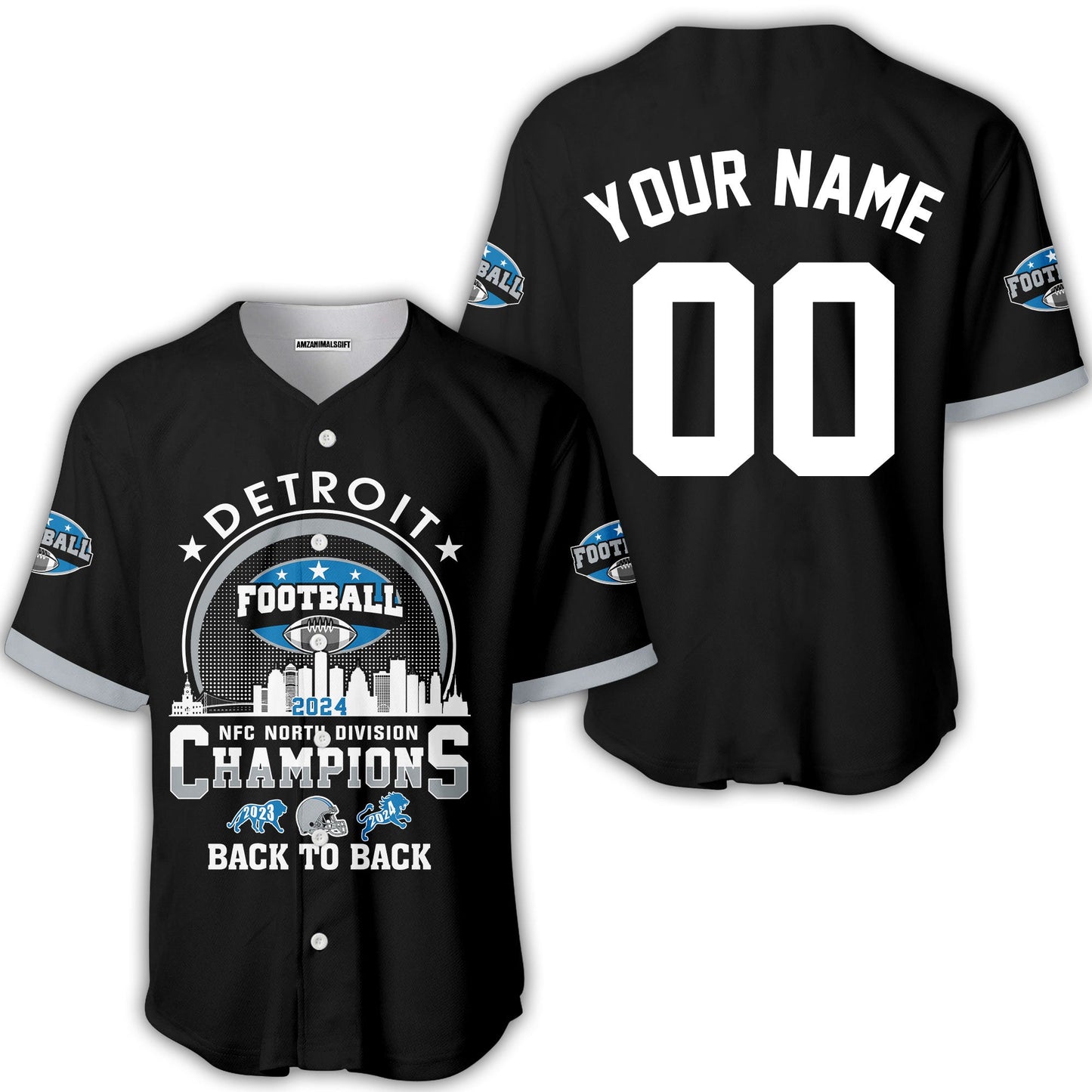 Personalized Detroit Football 2024 NFC North Division Champions Skyline Baseball Jersey, NFC North Detroit Champs Apparel