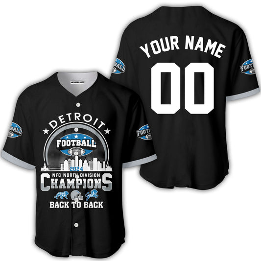 Personalized Detroit Football 2024 NFC North Division Champions Skyline Baseball Jersey, NFC North Detroit Champs Apparel