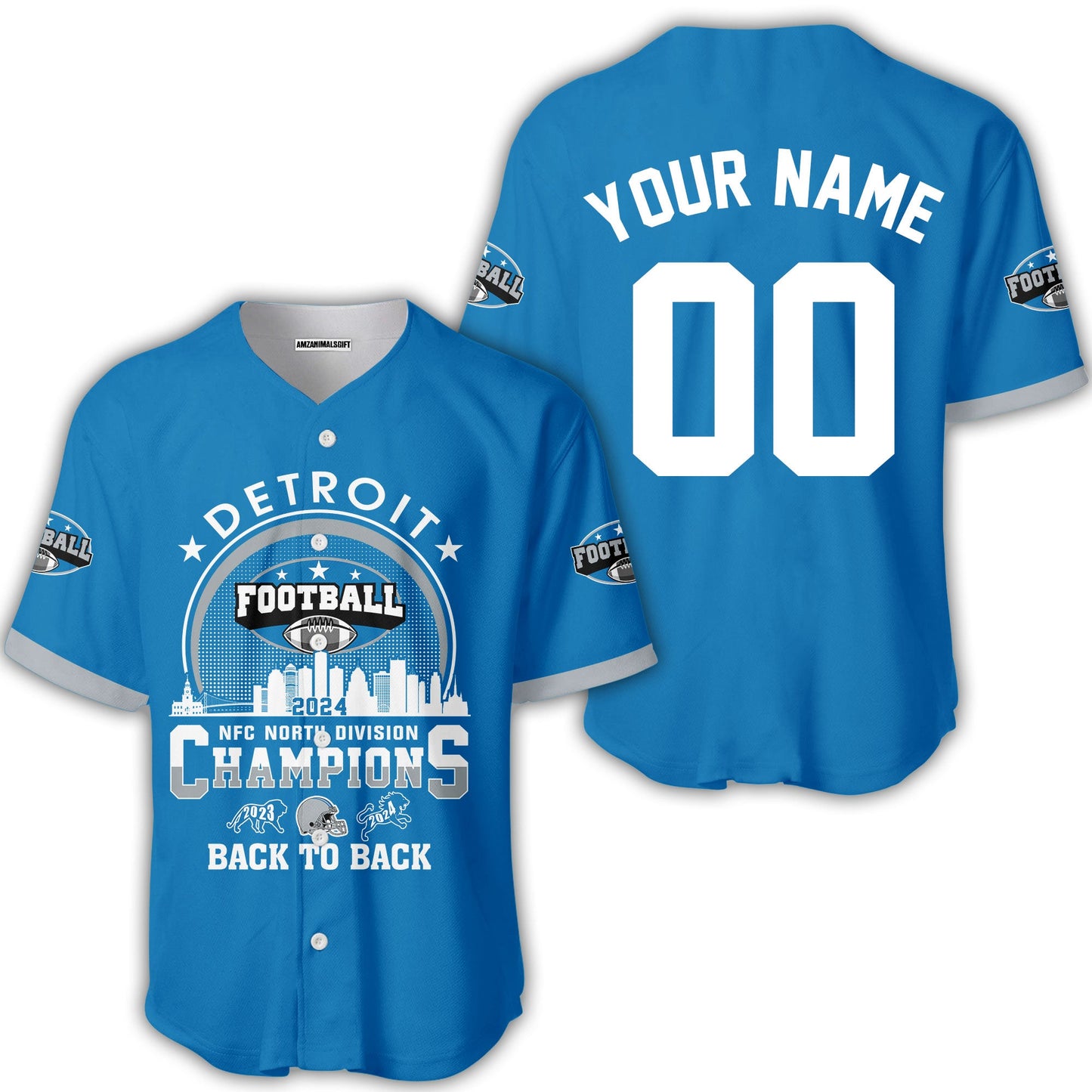 Personalized Detroit Football 2024 NFC North Division Champions Skyline V-neck Jersey, NFC North Detroit Football Champs Apparel