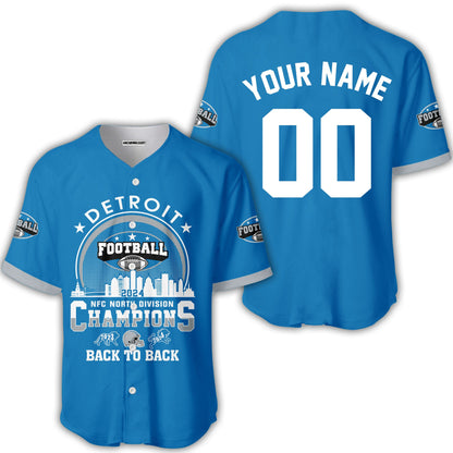 Personalized Detroit Football 2024 NFC North Division Champions Skyline V-neck Jersey, NFC North Detroit Football Champs Apparel