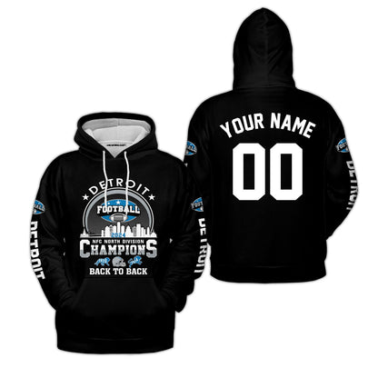 Personalized Detroit Football 2024 NFC North Division Champions Skyline Long Sleeve Shirt, NFC North Detroit Champs Shirts