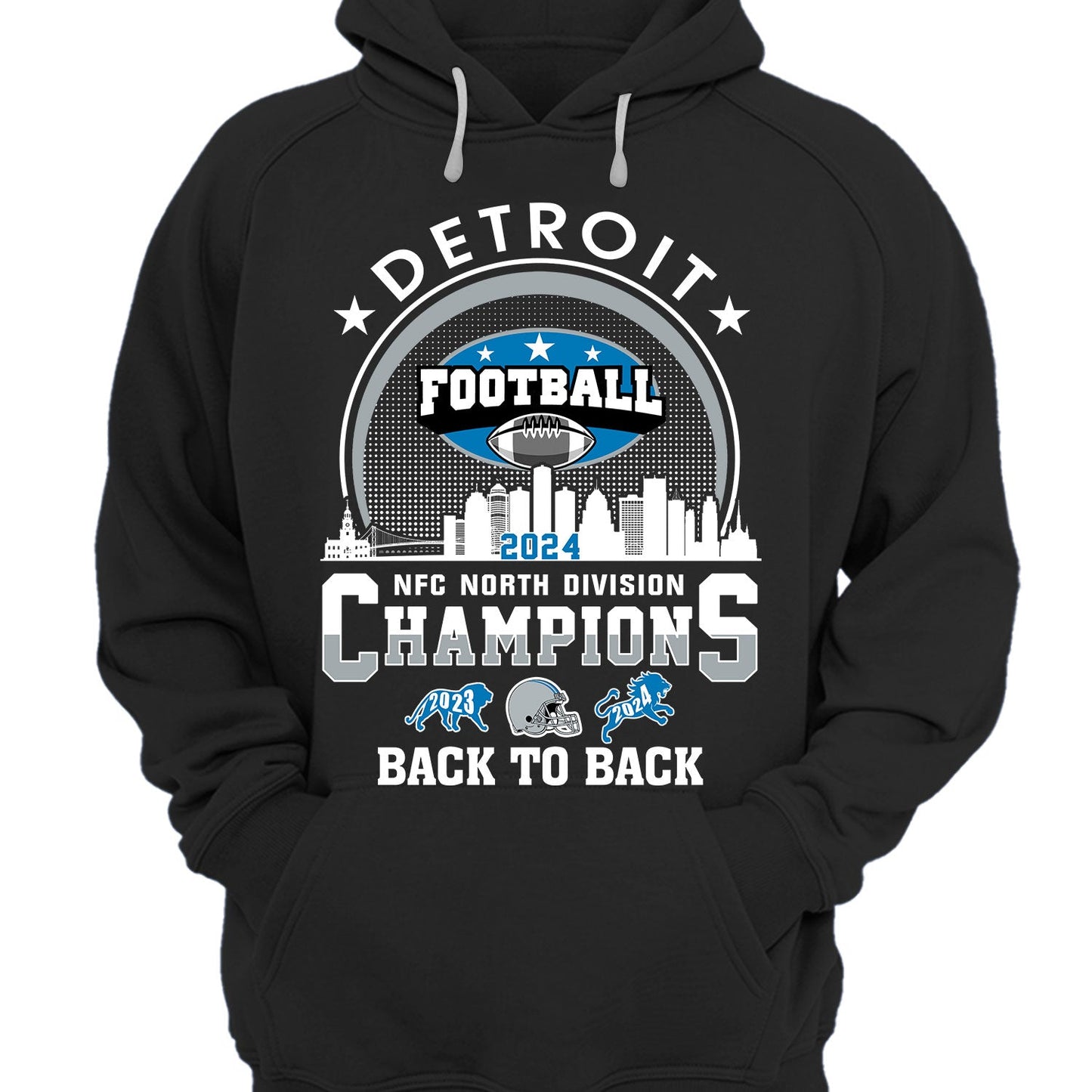 Detroit Football 2024 NFC North Division Champions Skyline Sweatshirt, 2024 NFC North Champs Apparel For Detroit Football Fans