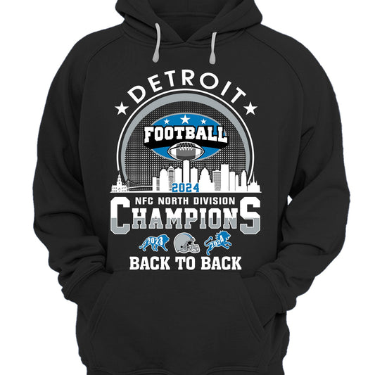 Detroit Football 2024 NFC North Division Champions Skyline Hoodie, 2024 NFC North Champs Apparel For Detroit Football Fans