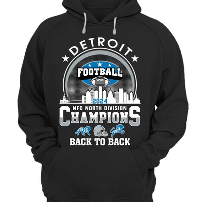 Detroit Football 2024 NFC North Division Champions Skyline V-neck Shirt, NFC North Champs Apparel For Detroit Football Fans
