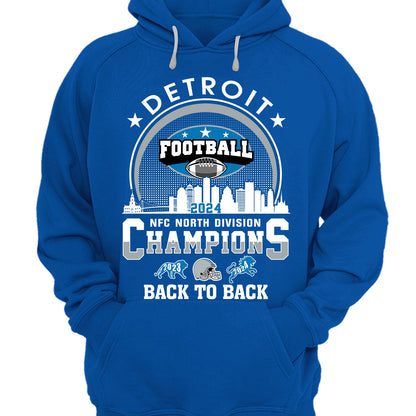 Detroit Football 2024 NFC North Division Champions Skyline Long Sleeve Shirt, NFC North Champs Apparel For Detroit Football Fans