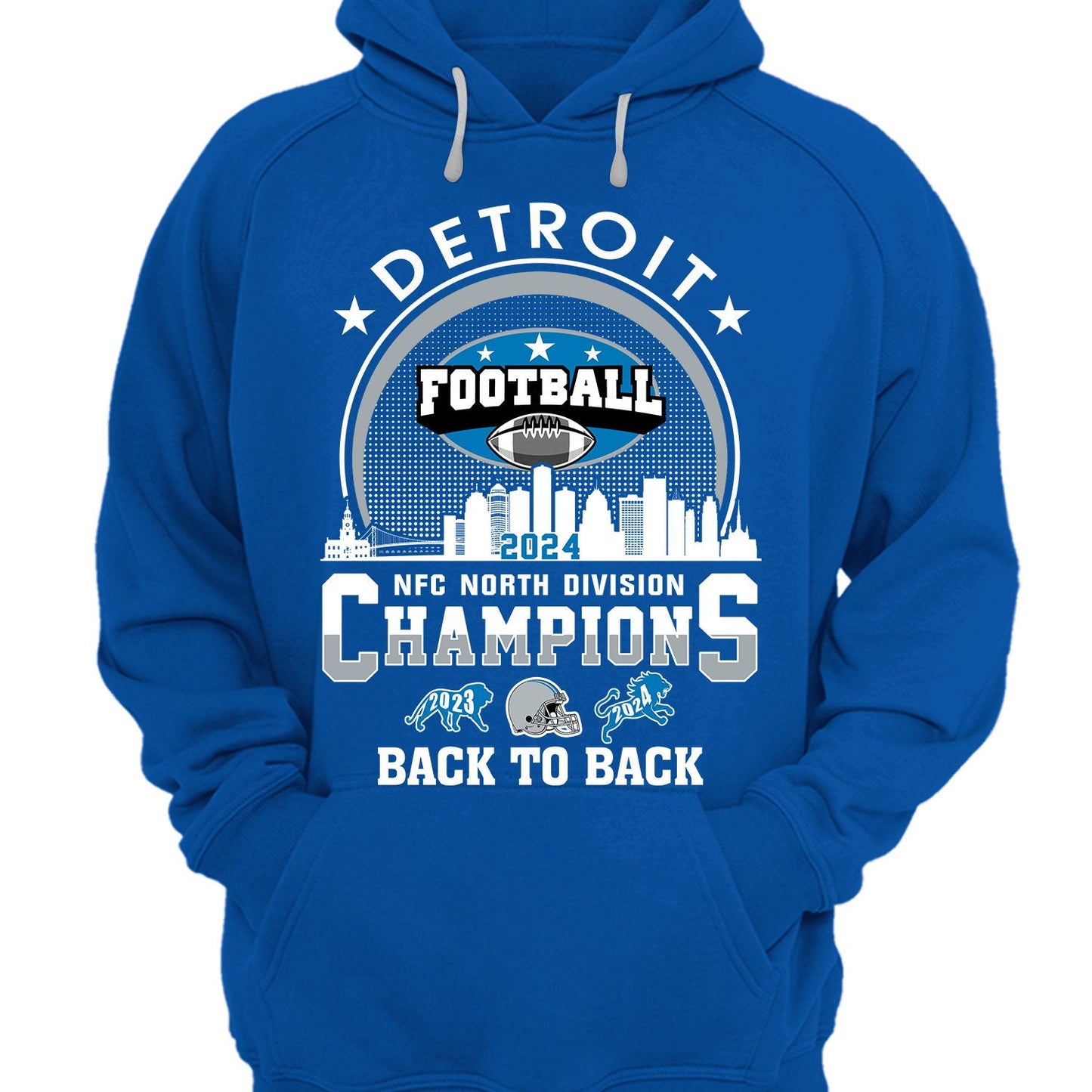 Detroit Football 2024 NFC North Division Champions Skyline Sweatshirt, 2024 NFC North Champs Apparel For Detroit Football Fans