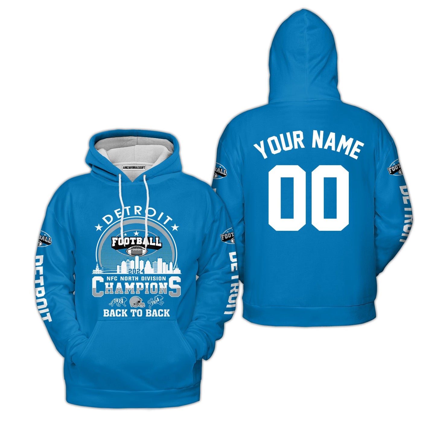 Personalized Detroit Football 2024 NFC North Division Champions Skyline V-neck Jersey, NFC North Detroit Football Champs Apparel