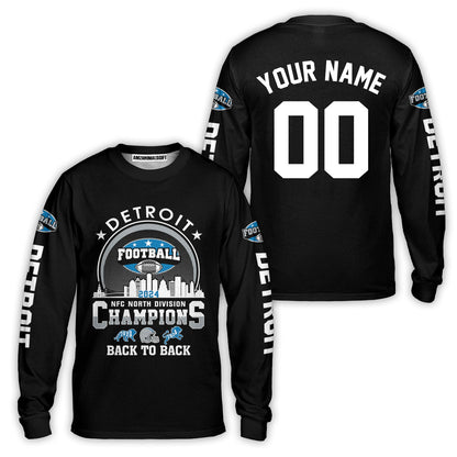 Personalized Detroit Football 2024 NFC North Division Champions Skyline Long Sleeve Shirt, NFC North Detroit Champs Shirts