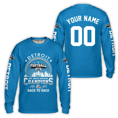 Personalized Detroit Football 2024 NFC North Division Champions Skyline Long Sleeve Shirt, NFC North Detroit Champs Shirts