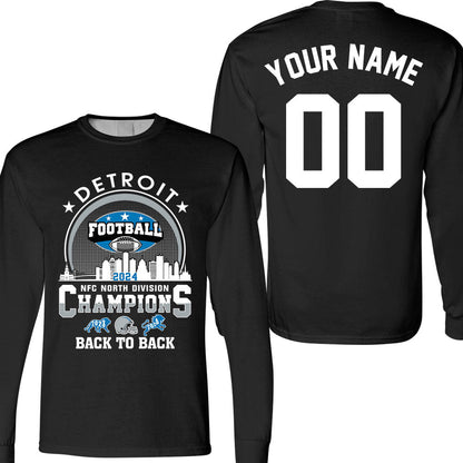 Detroit Football 2024 NFC North Division Champions Skyline Double Sided V-neck Shirt, NFC North Champs 2 Sided Custom Shirts