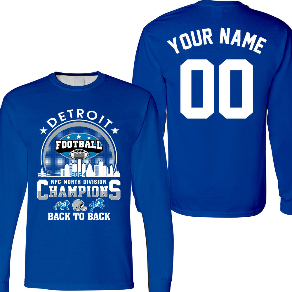 Detroit Football 2024 NFC North Division Champions Skyline Double Sided Long Sleeve Shirt, NFC North Champs 2 Sided Custom Shirts