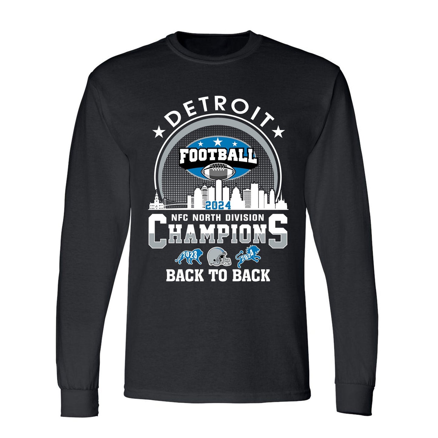 Detroit Football 2024 NFC North Division Champions Skyline Sweatshirt, 2024 NFC North Champs Apparel For Detroit Football Fans