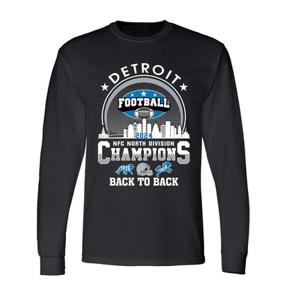 Detroit Football 2024 NFC North Division Champions Skyline Sweatshirt, 2024 NFC North Champs Apparel For Detroit Football Fans