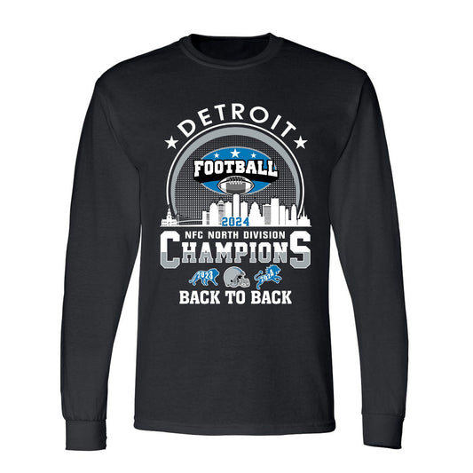 Detroit Football 2024 NFC North Division Champions Skyline Long Sleeve Shirt, NFC North Champs Apparel For Detroit Football Fans