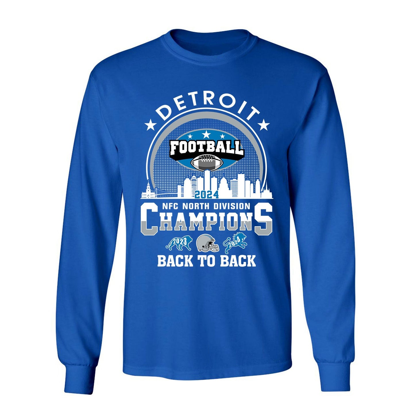 Detroit Football 2024 NFC North Division Champions Skyline Shirts, 2024 NFC North Champs Apparel For Detroit Football Fans
