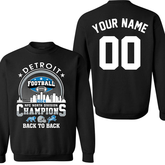 Detroit Football 2024 NFC North Division Champions Skyline Double Sided Sweatshirt, 2024 NFC North Champs 2 Sided Custom Shirts