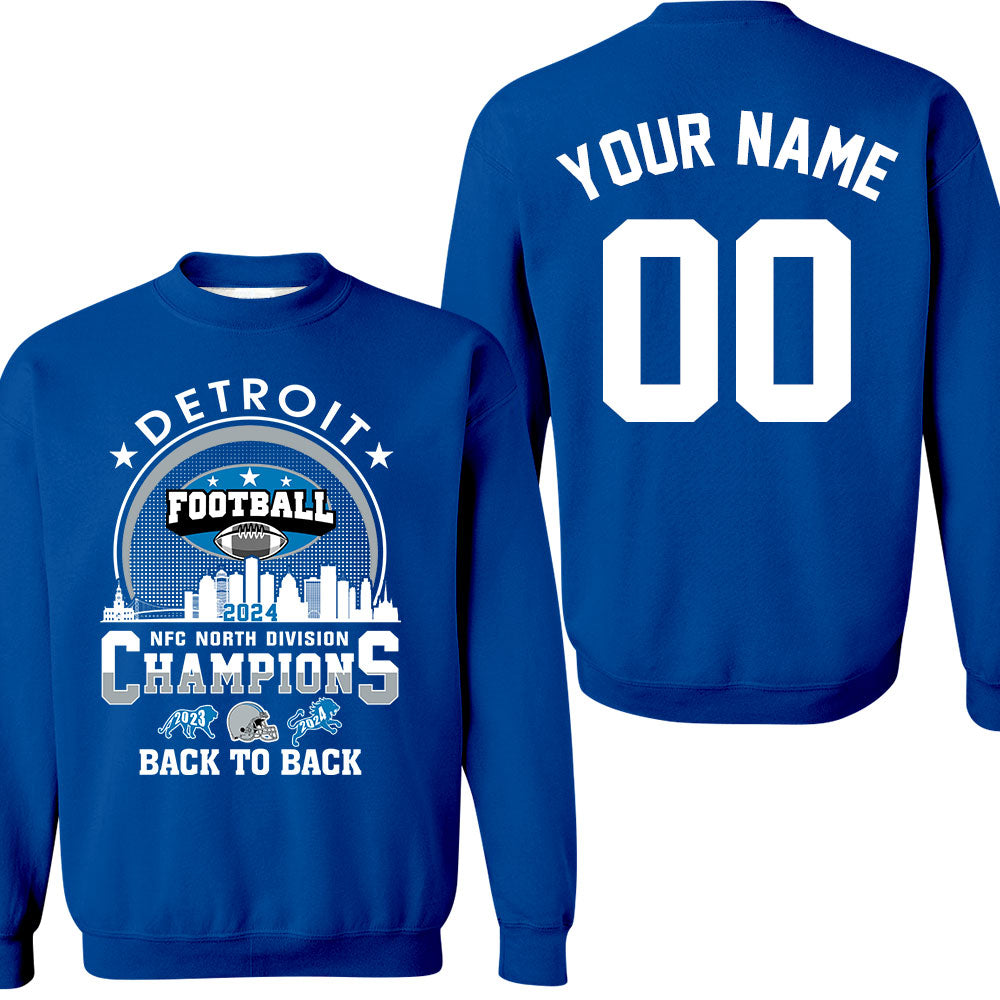 Detroit Football 2024 NFC North Division Champions Skyline Double Sided Long Sleeve Shirt, NFC North Champs 2 Sided Custom Shirts