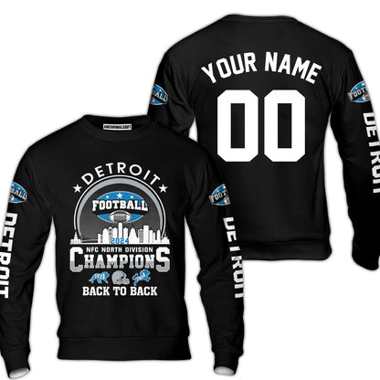 Personalized Detroit Football 2024 NFC North Division Champions Skyline Long Sleeve Shirt, NFC North Detroit Champs Shirts