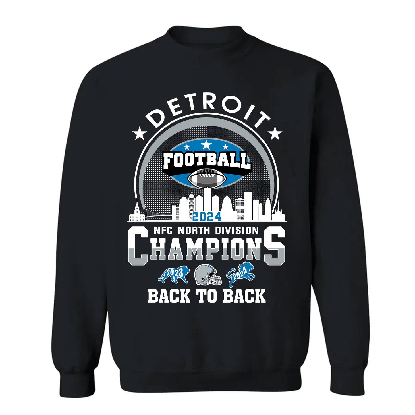 Detroit Football 2024 NFC North Division Champions Skyline V-neck Shirt, NFC North Champs Apparel For Detroit Football Fans