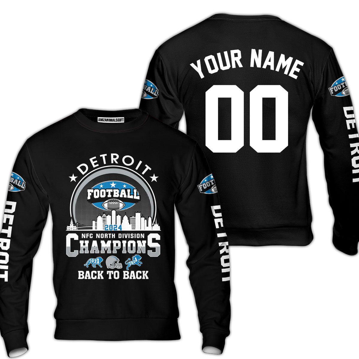 Personalized Detroit Football 2024 NFC North Division Champions Skyline V-neck Jersey, NFC North Detroit Football Champs Apparel