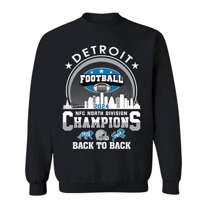 Detroit Football 2024 NFC North Division Champions Skyline Sweatshirt, 2024 NFC North Champs Apparel For Detroit Football Fans
