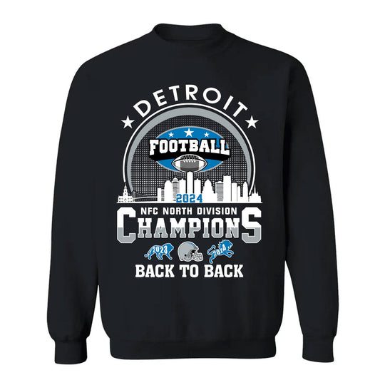 Detroit Football 2024 NFC North Division Champions Skyline Sweatshirt, 2024 NFC North Champs Apparel For Detroit Football Fans