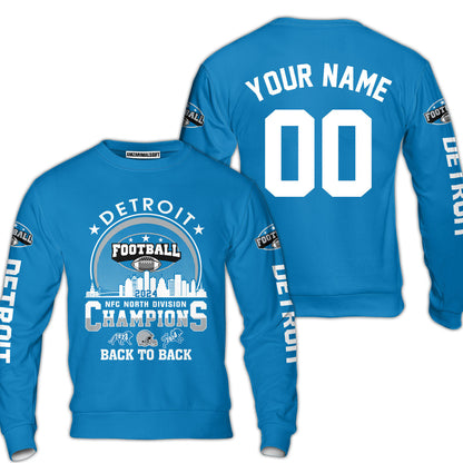 Personalized Detroit Football 2024 NFC North Division Champions Skyline Long Sleeve Shirt, NFC North Detroit Champs Shirts