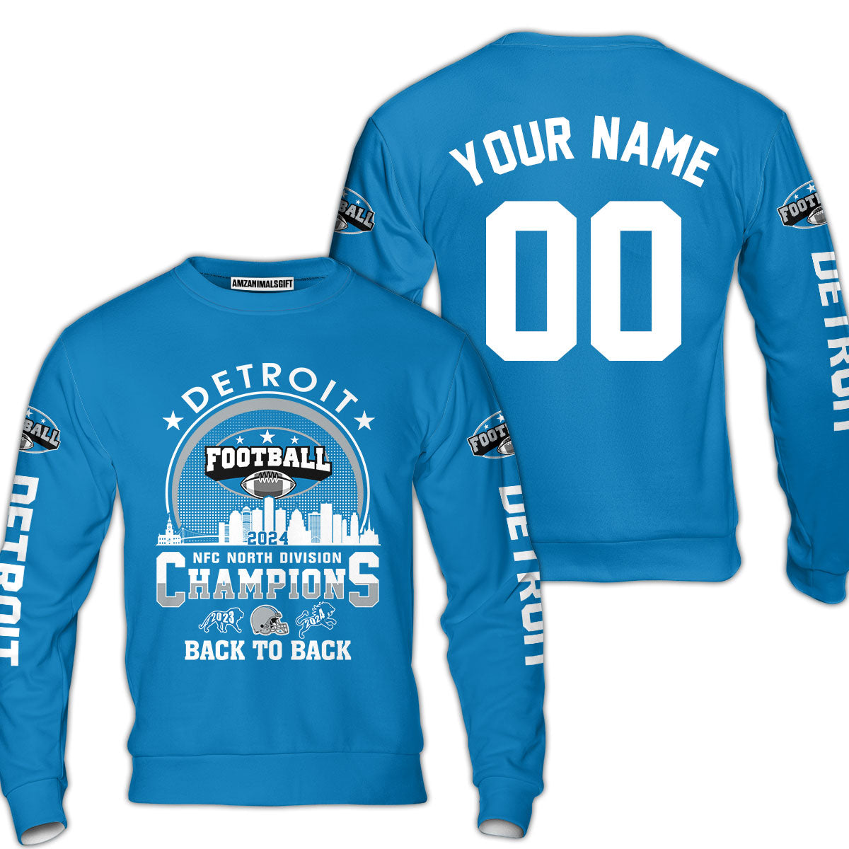 Personalized Detroit Football 2024 NFC North Division Champions Skyline V-neck Jersey, NFC North Detroit Football Champs Apparel