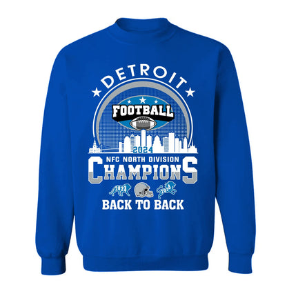 Detroit Football 2024 NFC North Division Champions Skyline V-neck Shirt, NFC North Champs Apparel For Detroit Football Fans